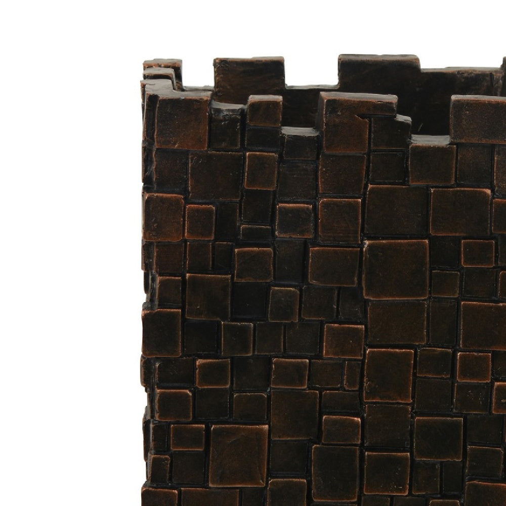 Dylan Tall Decorative Vase, Raise Square Pattern, Bronze Resin 14 Inch