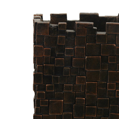 Dylan Tall Decorative Vase, Raise Square Pattern, Bronze Resin 14 Inch