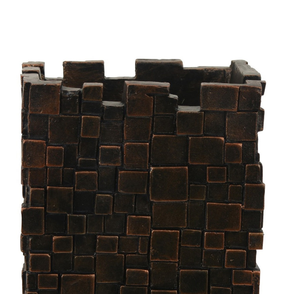 Dylan Tall Decorative Vase, Raise Square Pattern, Bronze Resin 14 Inch