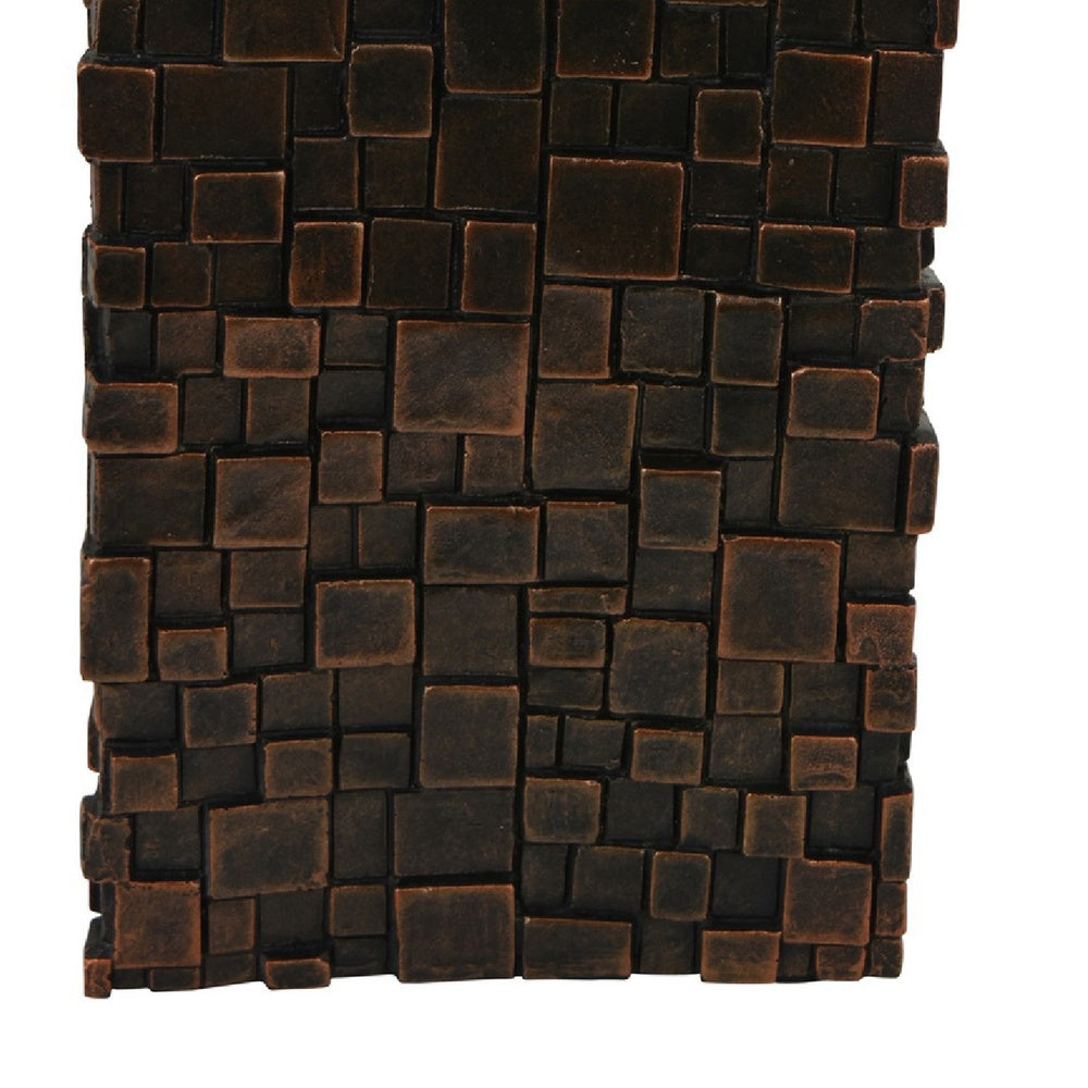 Dylan Tall Decorative Vase, Raise Square Pattern, Bronze Resin 14 Inch