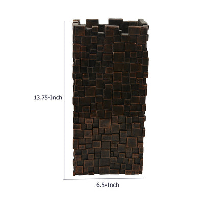 Dylan Tall Decorative Vase, Raise Square Pattern, Bronze Resin 14 Inch