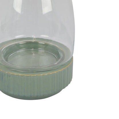Ahna Modern Vase with Green Ribbed Ceramic Base, Clear Glass 16 Inch