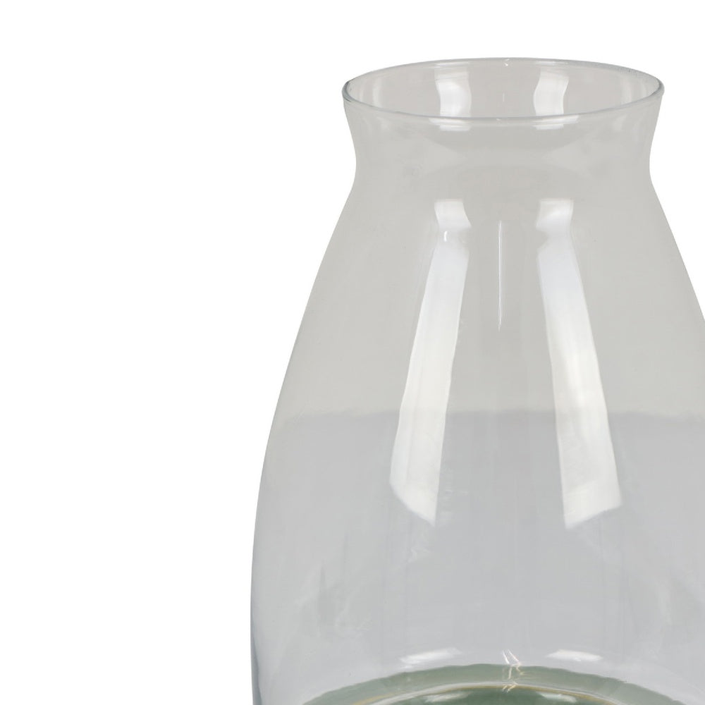 Ahna Modern Vase with Green Ribbed Ceramic Base, Clear Glass 16 Inch