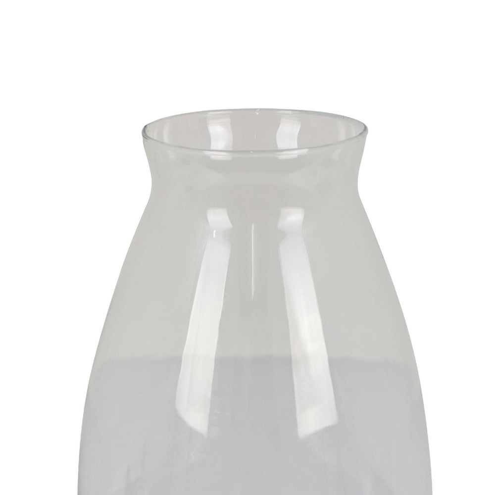 Ahna Modern Vase with Green Ribbed Ceramic Base, Clear Glass 16 Inch