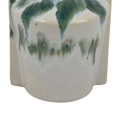 Zyma Modern Vase with Dual Handle, Green Drip Glaze, White Ceramic