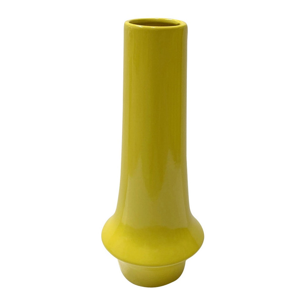 Ziva Tall Decorative Vase with Flared Base, Yellow Ceramic 16 Inch