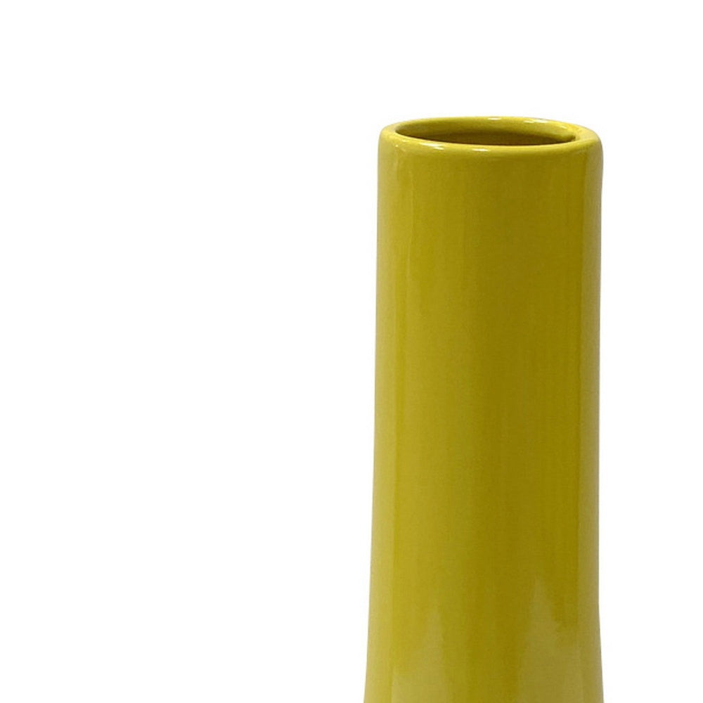 Ziva Tall Decorative Vase with Flared Base, Yellow Ceramic 16 Inch
