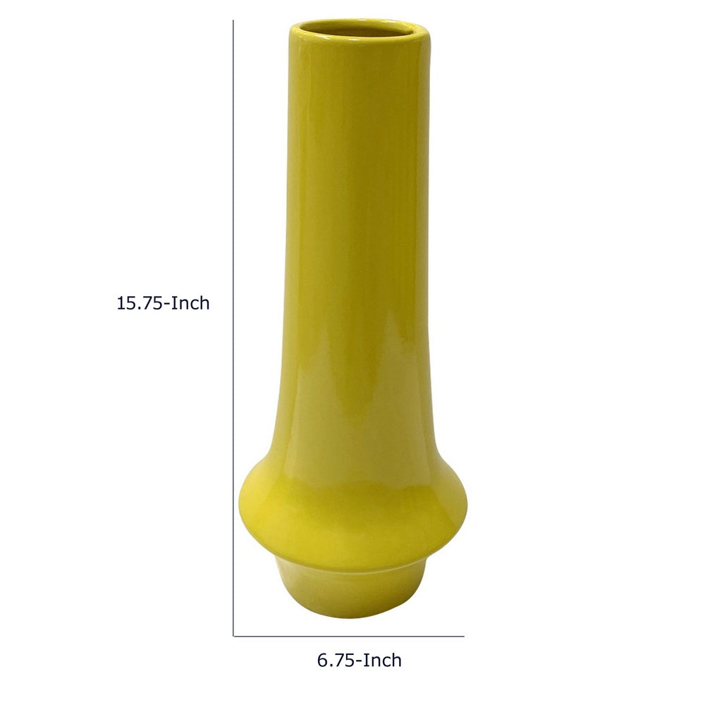 Ziva Tall Decorative Vase with Flared Base, Yellow Ceramic 16 Inch