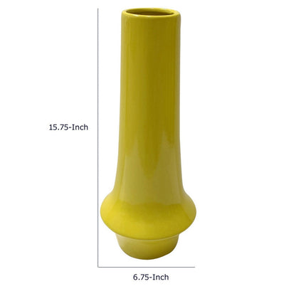 Ziva Tall Decorative Vase with Flared Base, Yellow Ceramic 16 Inch