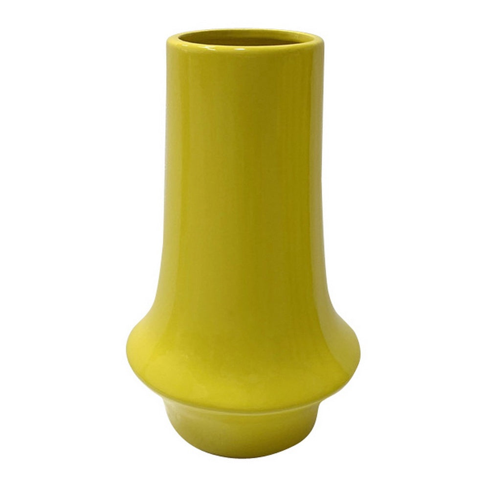 Ziva Modern Decorative Vase with Flared Base, Yellow Ceramic 12 Inch