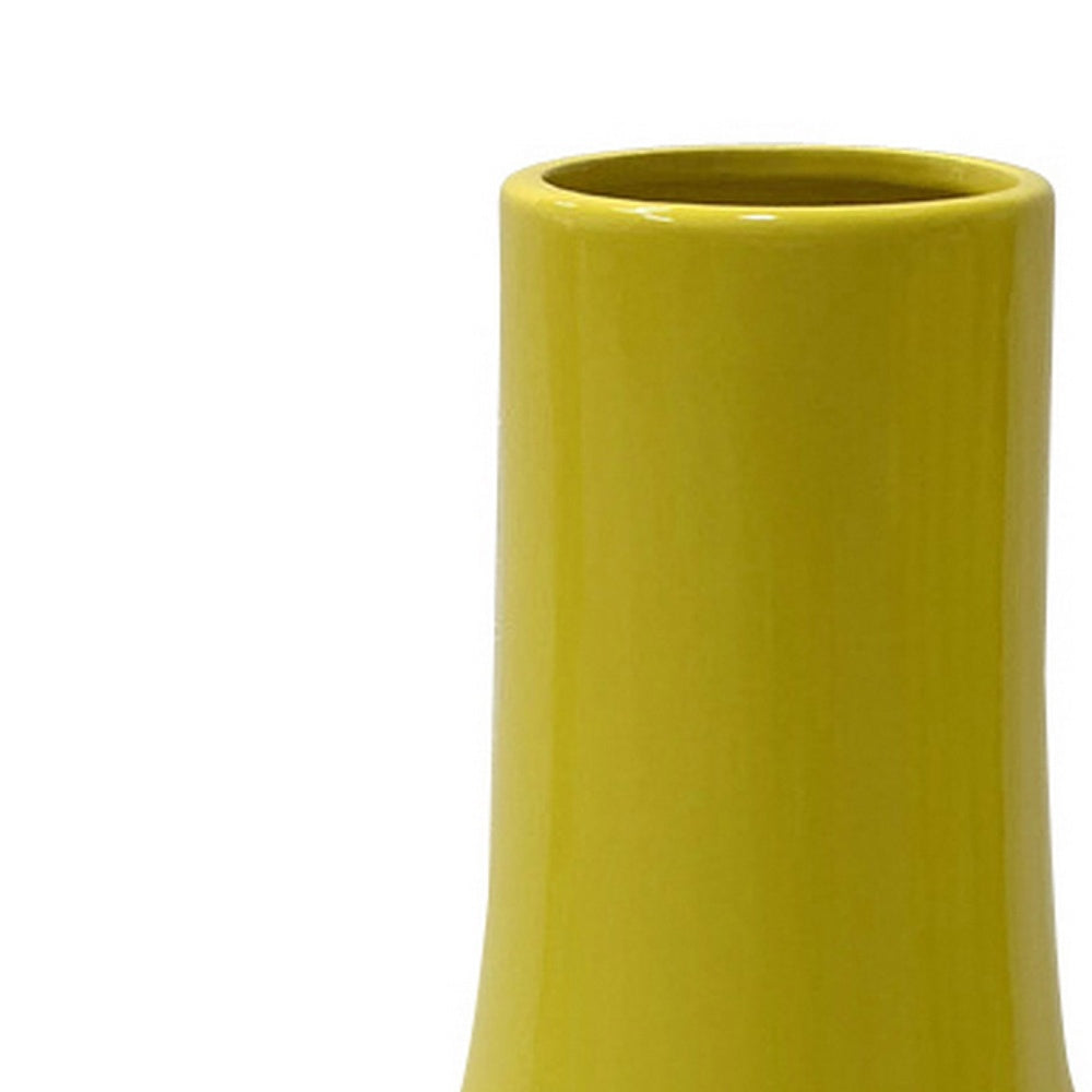 Ziva Modern Decorative Vase with Flared Base, Yellow Ceramic 12 Inch