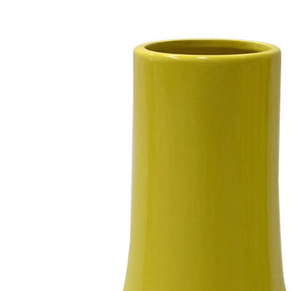 Ziva Modern Decorative Vase with Flared Base, Yellow Ceramic 12 Inch