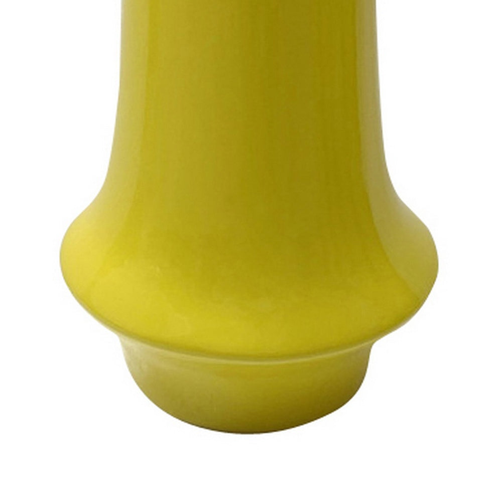 Ziva Modern Decorative Vase with Flared Base, Yellow Ceramic 12 Inch