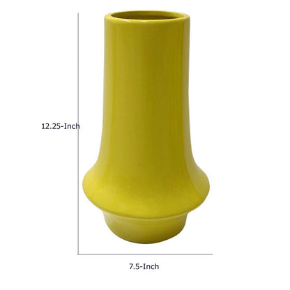 Ziva Modern Decorative Vase with Flared Base, Yellow Ceramic 12 Inch