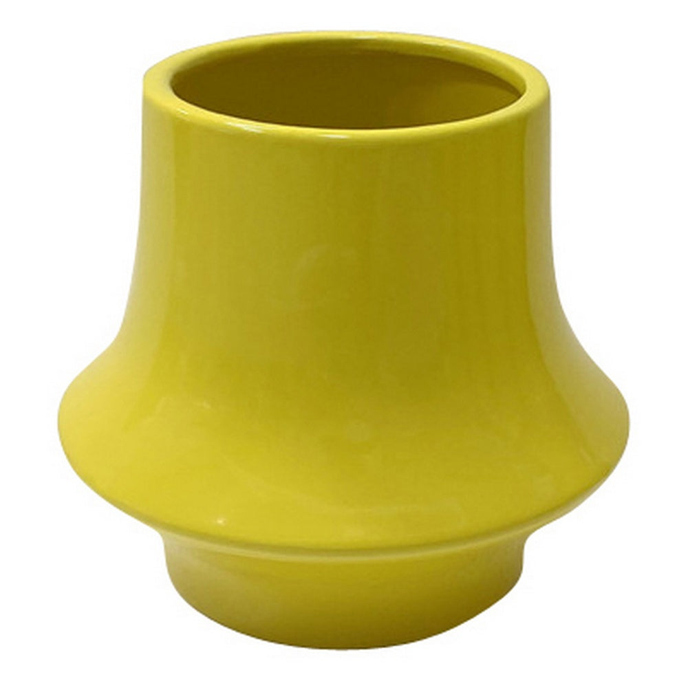 Ziva Modern Decorative Vase with Flared Base, Yellow Ceramic 9 Inch