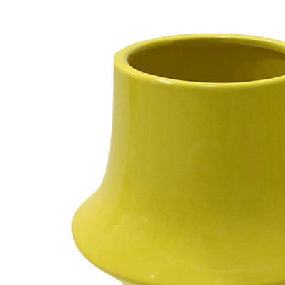 Ziva Modern Decorative Vase with Flared Base, Yellow Ceramic 9 Inch