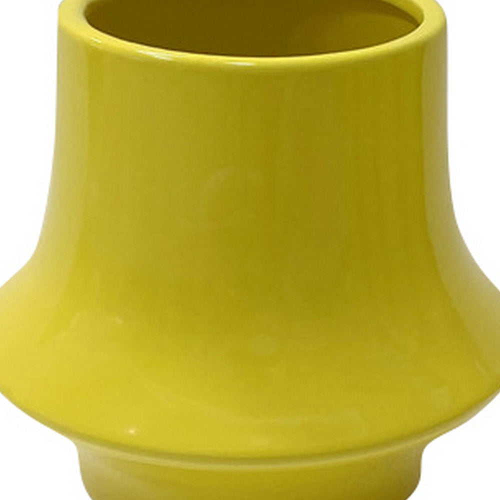 Ziva Modern Decorative Vase with Flared Base, Yellow Ceramic 9 Inch