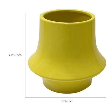 Ziva Modern Decorative Vase with Flared Base, Yellow Ceramic 9 Inch