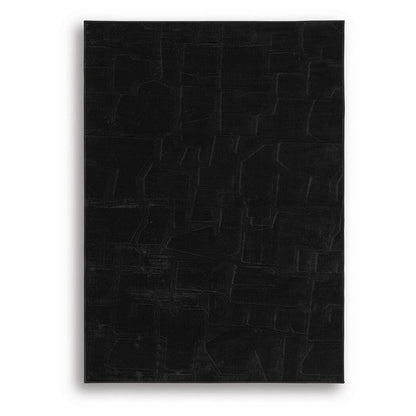 Giya Medium Area Rug, Abstract Black, 8mm Pile, Polyester Faux Fur