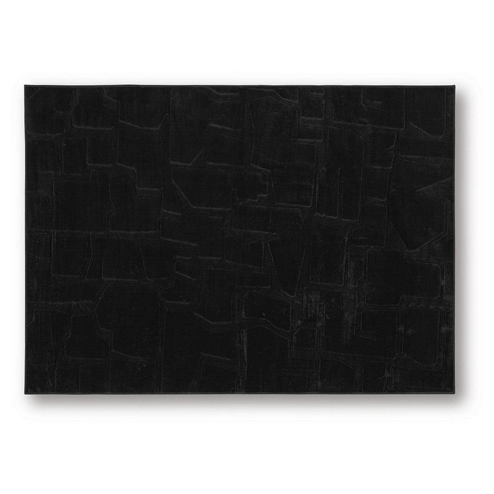 Giya Medium Area Rug, Abstract Black, 8mm Pile, Polyester Faux Fur
