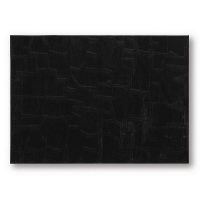 Giya Medium Area Rug, Abstract Black, 8mm Pile, Polyester Faux Fur