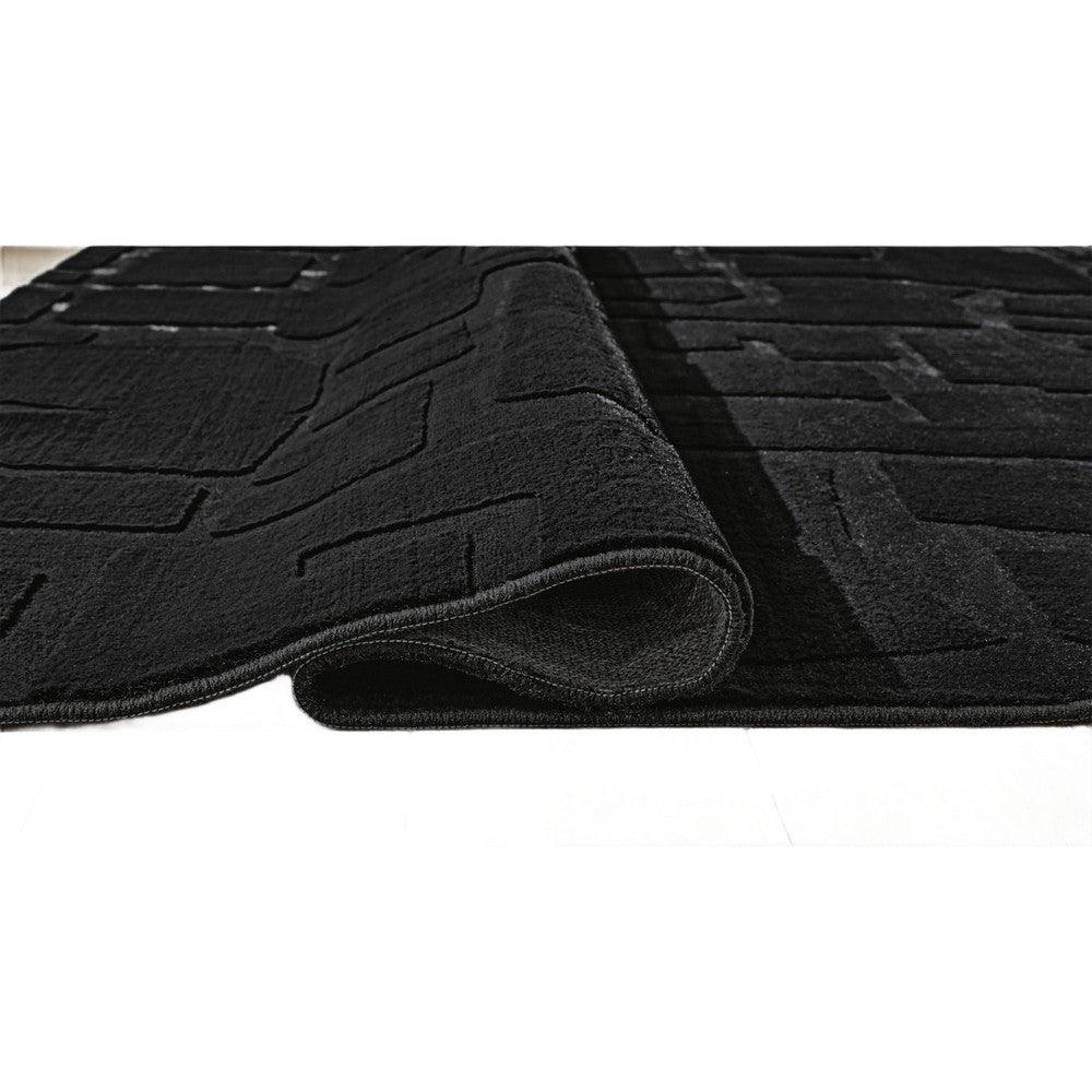 Giya Medium Area Rug, Abstract Black, 8mm Pile, Polyester Faux Fur