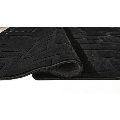 Giya Medium Area Rug, Abstract Black, 8mm Pile, Polyester Faux Fur