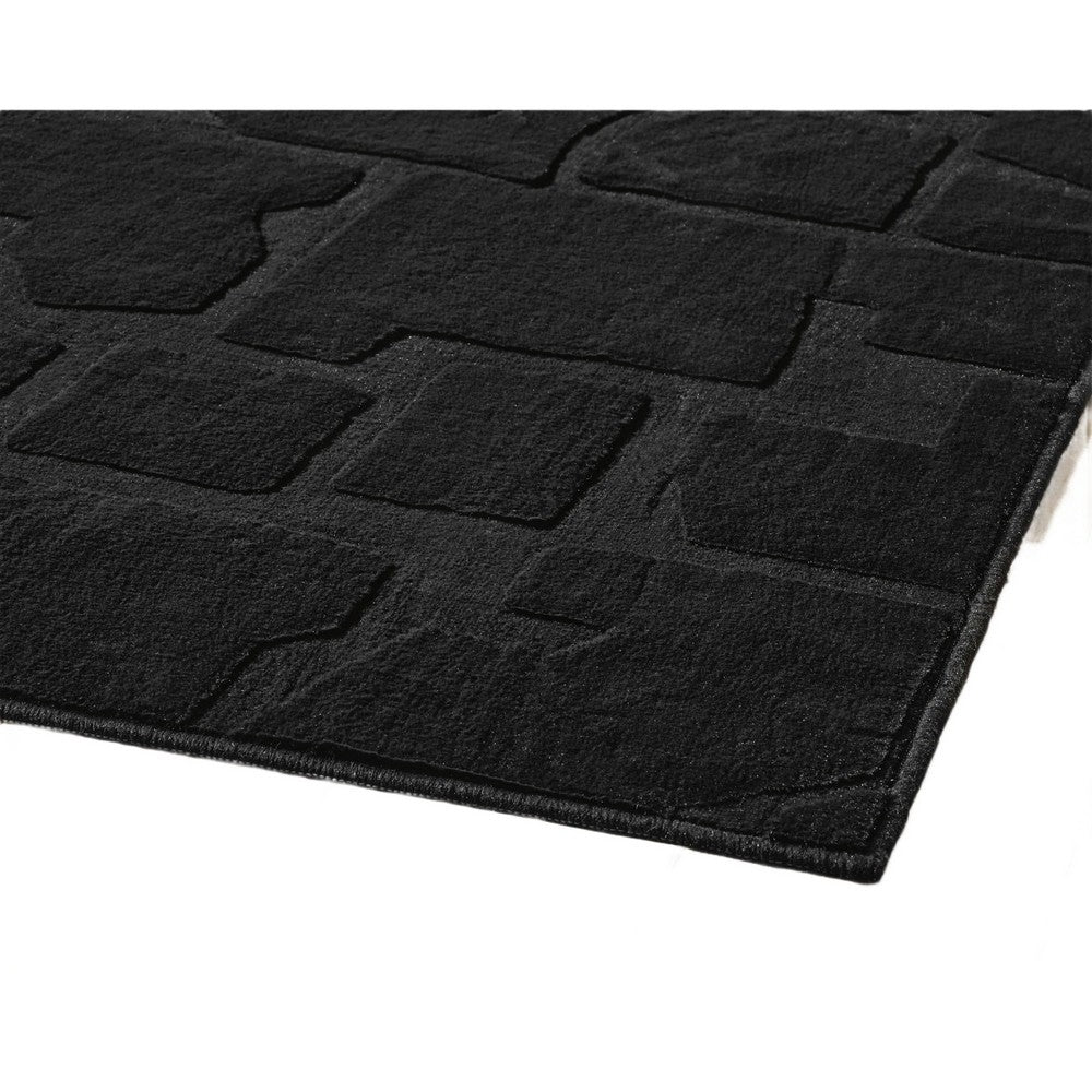 Giya Medium Area Rug, Abstract Black, 8mm Pile, Polyester Faux Fur
