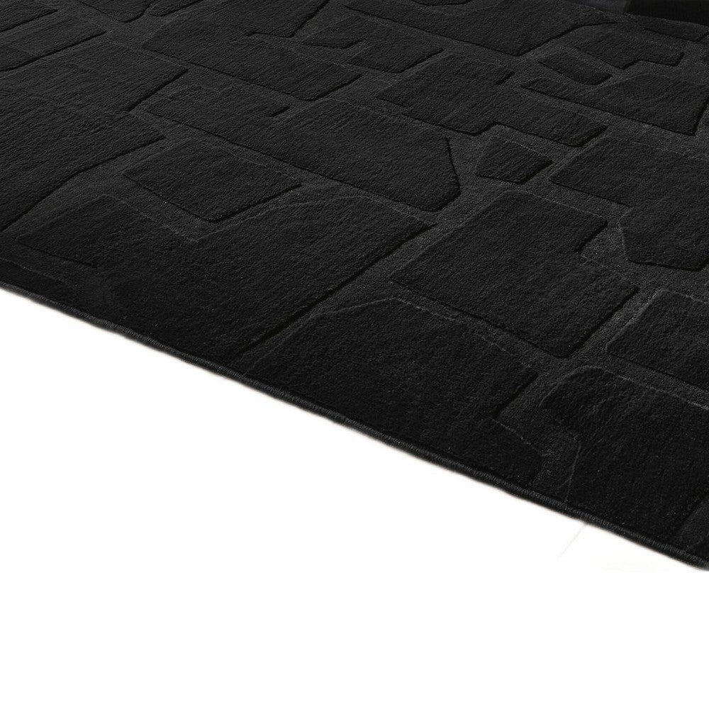 Giya Medium Area Rug, Abstract Black, 8mm Pile, Polyester Faux Fur