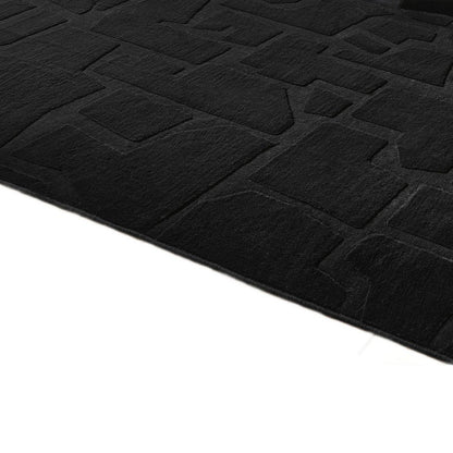 Giya Medium Area Rug, Abstract Black, 8mm Pile, Polyester Faux Fur