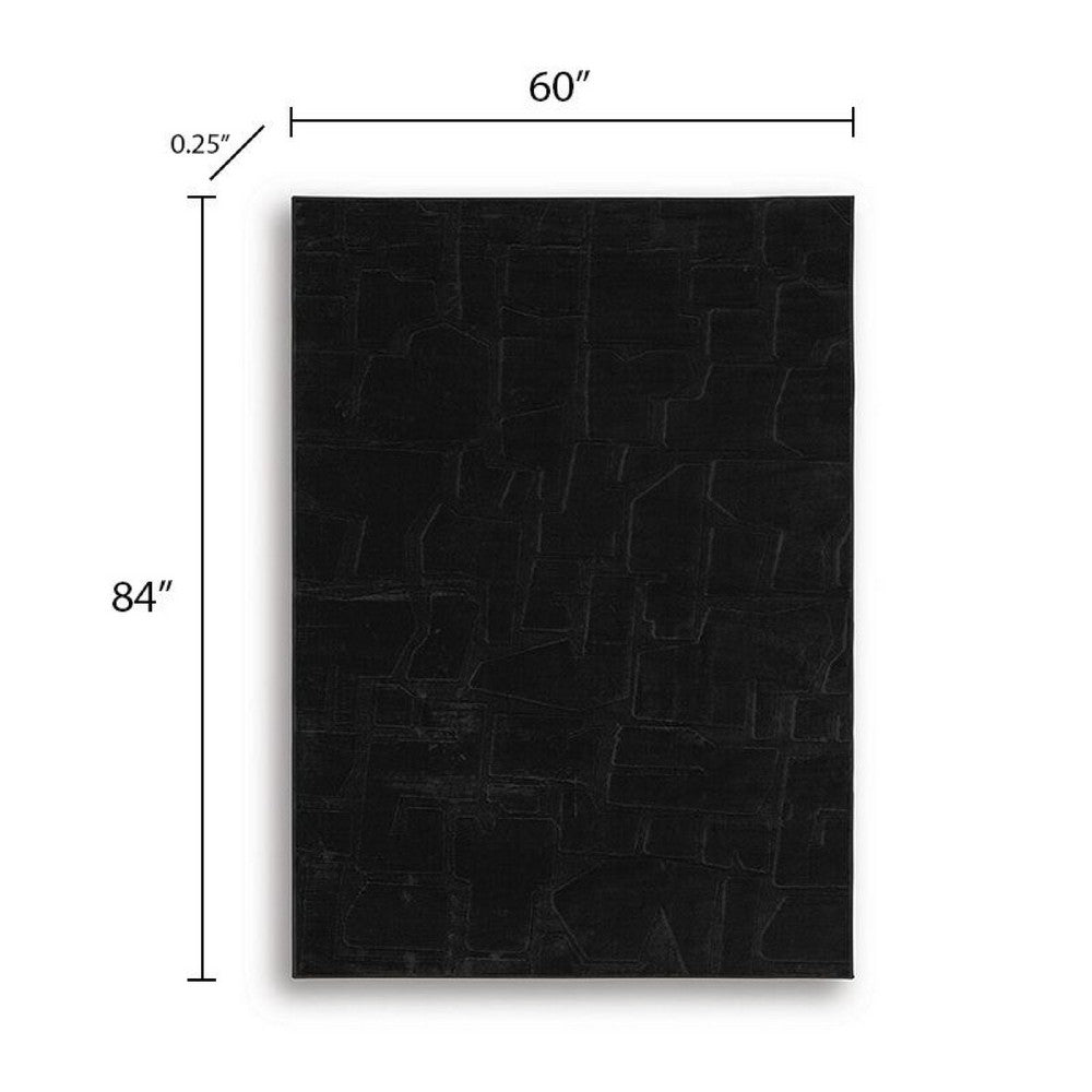 Giya Medium Area Rug, Abstract Black, 8mm Pile, Polyester Faux Fur
