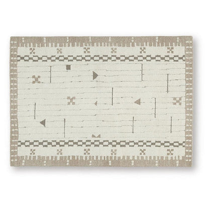 Dotty Medium Area Rug, Taupe Geometric Border Design, Cream Wool 5 x 7