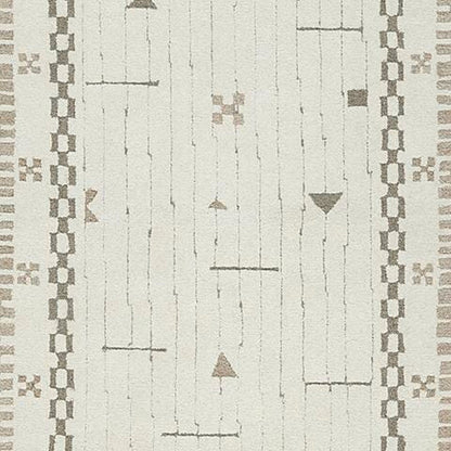 Dotty Medium Area Rug, Taupe Geometric Border Design, Cream Wool 5 x 7