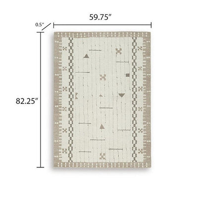 Dotty Medium Area Rug, Taupe Geometric Border Design, Cream Wool 5 x 7