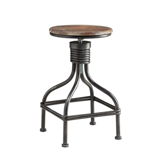 Benzara swivel counter bar stool with vintage black metal frame and round brown wood seat