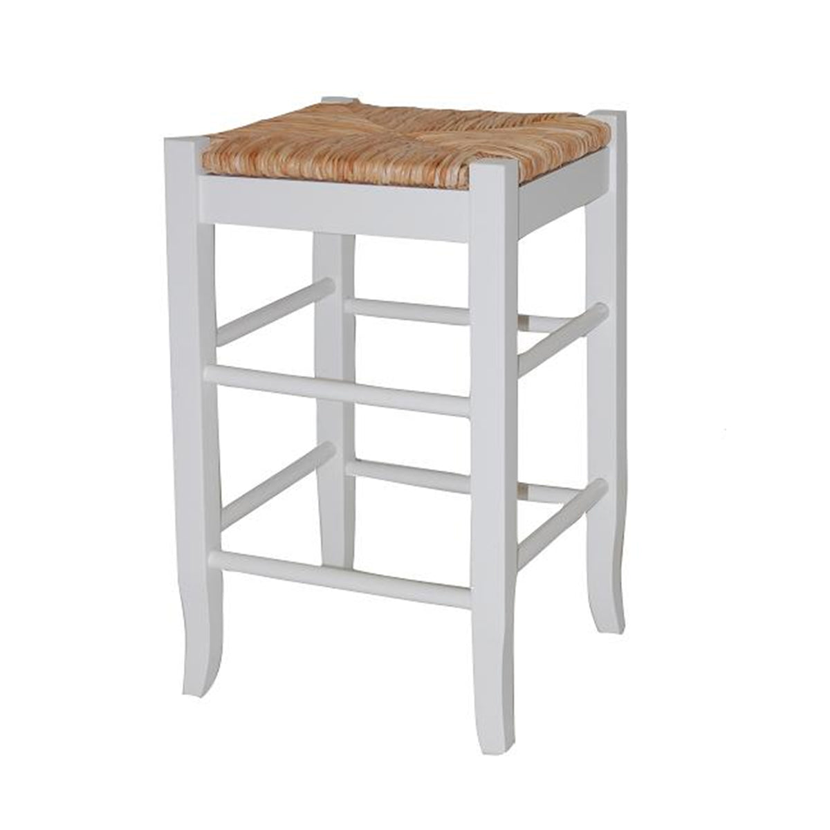 Benzara square wooden-frame counter stool with handwoven rush seat in ivory and brown