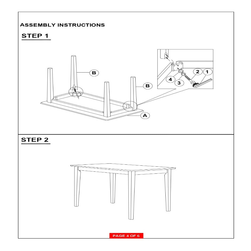 BM69424 Classy 5 Piece Wooden Dining Table Set, Brown