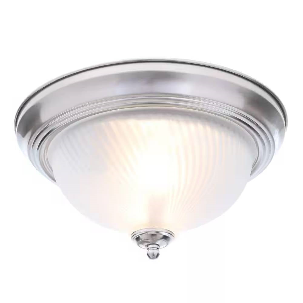 Round 11-inch Brushed Nickel Flush Mount Ceiling Light with Frosted Glass Shade — Chic Home-Decor