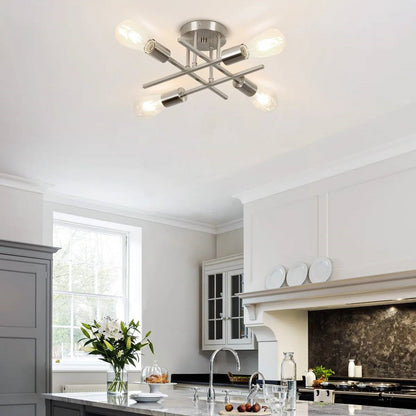 4-Light Modern Flush Mount Sputnik Ceiling Light Fixture in Brushed Nickel