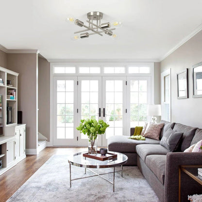 4-Light Modern Flush Mount Sputnik Ceiling Light Fixture in Brushed Nickel