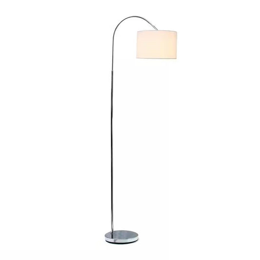 Modern Mid-Century Floor Lamp in Brushed Nickel Finish with White Drum Shade — Chic Home-Decor
