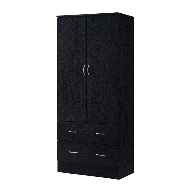 Black 2 Door Wardrobe Armoire with 2 Drawers and Hanging Rod Storage — Chic Home-Decor
