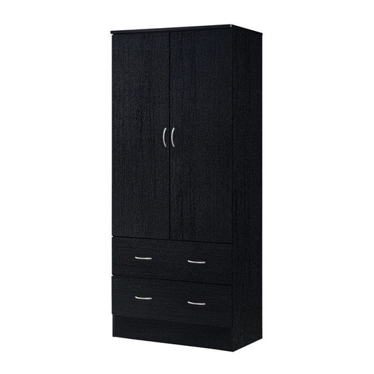 Black 2 Door Wardrobe Armoire with 2 Drawers and Hanging Rod Storage — Chic Home-Decor
