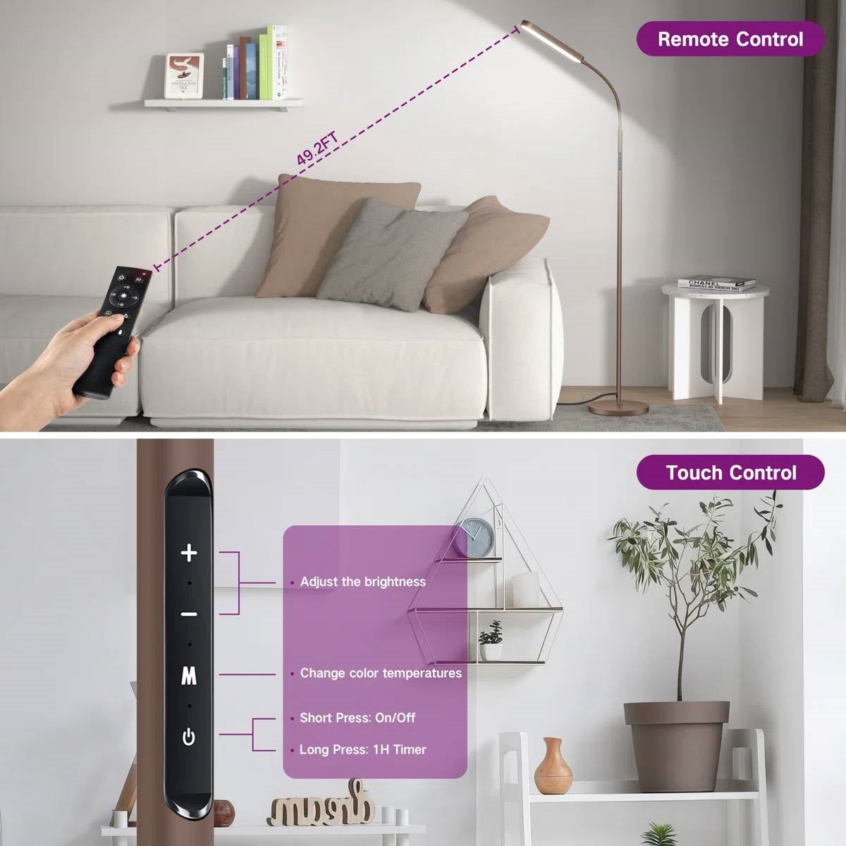 Bronze 68-inch LED Dimmable Floor Lamp with Remote - Accent/Reading Light
