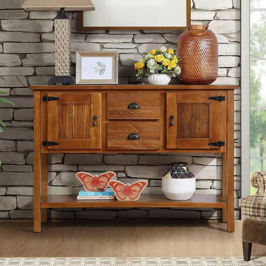 Solid Wood Farmhouse Console Table Buffet Cabinet with Storage Drawers in Brown — Chic Home-Decor