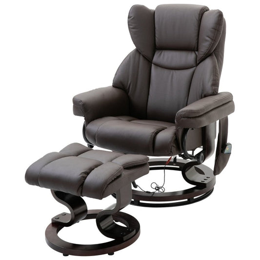 Adjustable Brown Faux Leather Remote Massage Recliner Chair w/ Ottoman — Chic Home-Decor