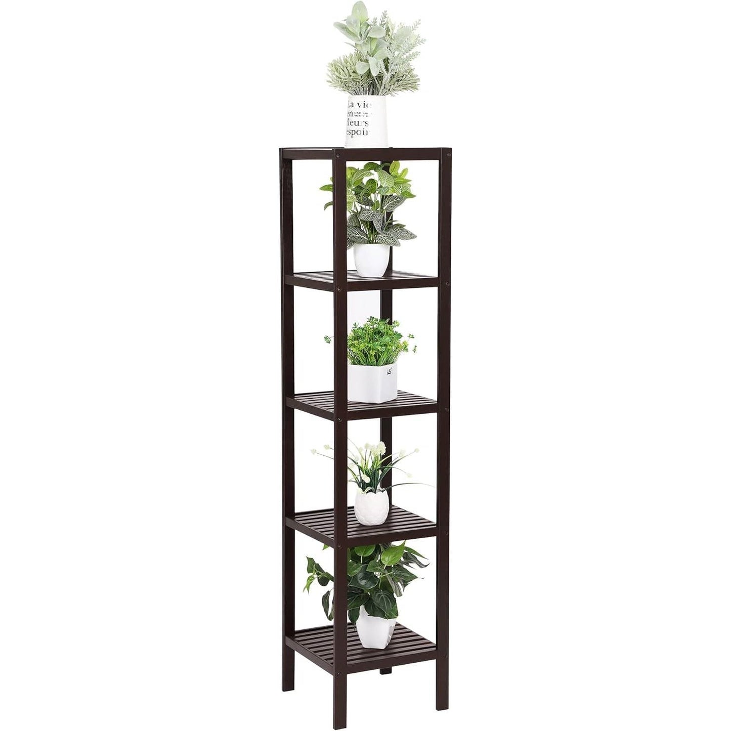 Brown Bamboo Wood 4-Shelf Versatile Storage Unit Rack Narrow Bookcase — Chic Home-Decor