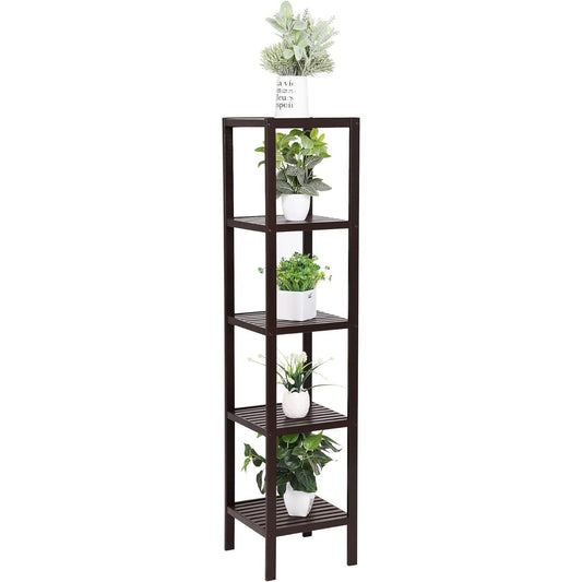 Brown Bamboo Wood 4-Shelf Versatile Storage Unit Rack Narrow Bookcase — Chic Home-Decor