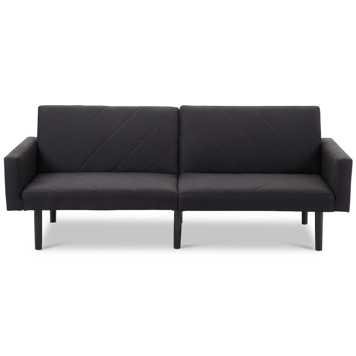 Modern Black Linen Split-Back Futon Sleeper Sofa Bed Couch