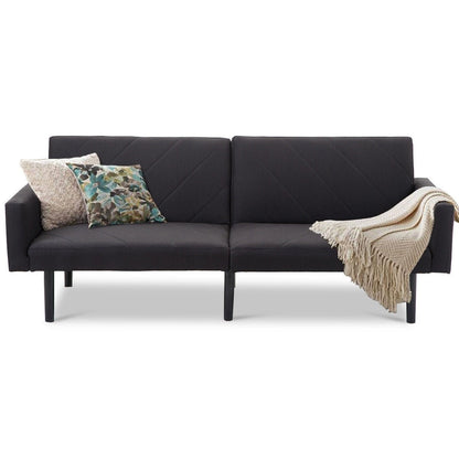 Modern Black Linen Split-Back Futon Sleeper Sofa Bed Couch
